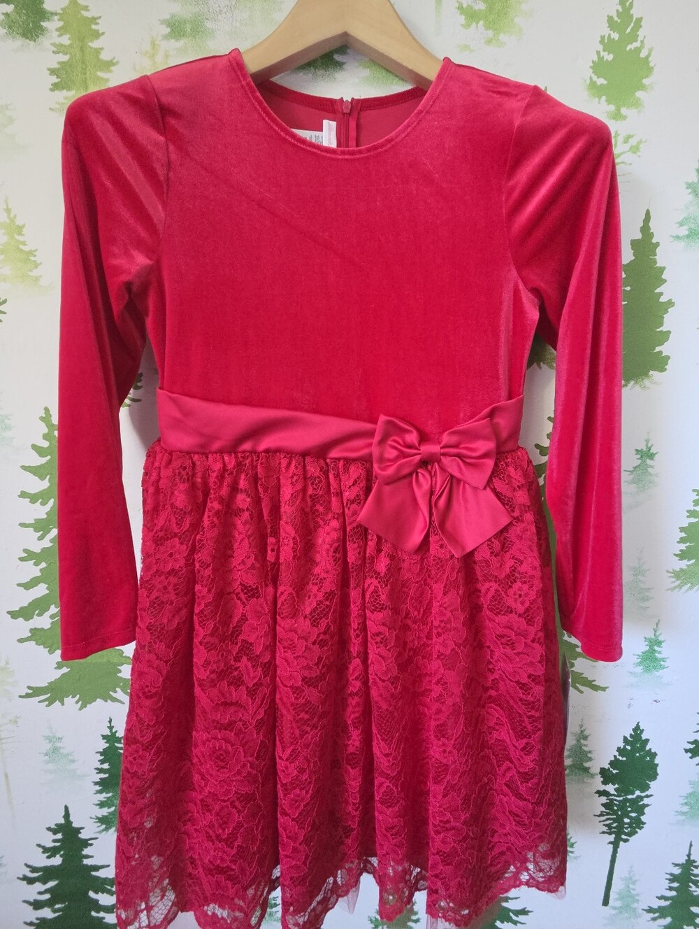 Bonnie Jean Velvet & Lace Bow Party Dress